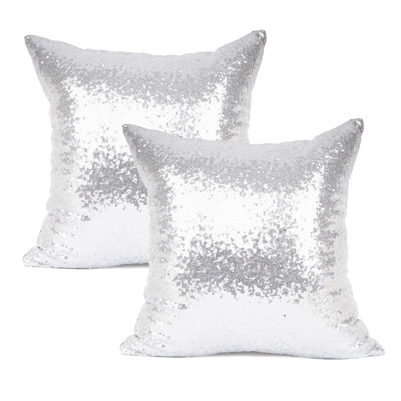 YOUR SMILE Pack of 2  New Luxury Series Silver Bling Decorative Glitzy Sequin & Comfy Satin Throw Pillow Cover Cushion Case for Wedding/Christmas 22""x22"" - Image 1